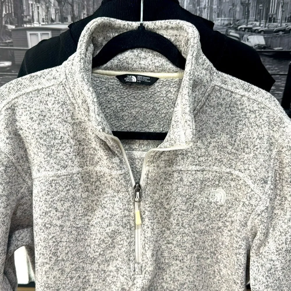 THE NORTH FACE Unisex 1/4 Zip Pullover Fleece Sweater Jacket Gray White Long